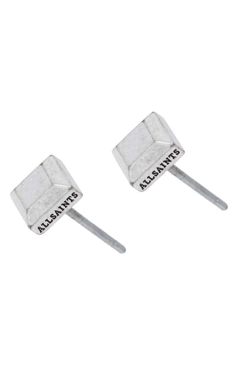 AllSaints Men's Small Square Stud Earrings, Alternate, color, Warm Silver