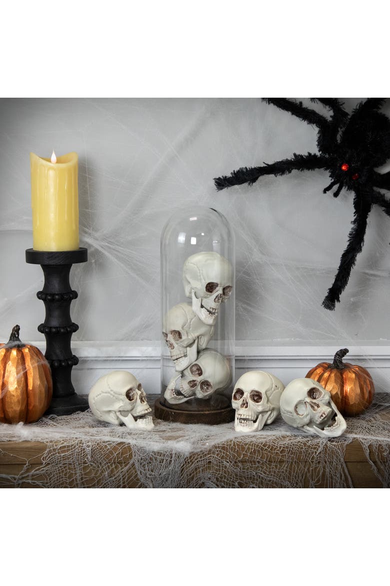 Shruken Skeleton Skulls Halloween Decorations - 4.5" - Set of 6, Alternate, color, Ivory