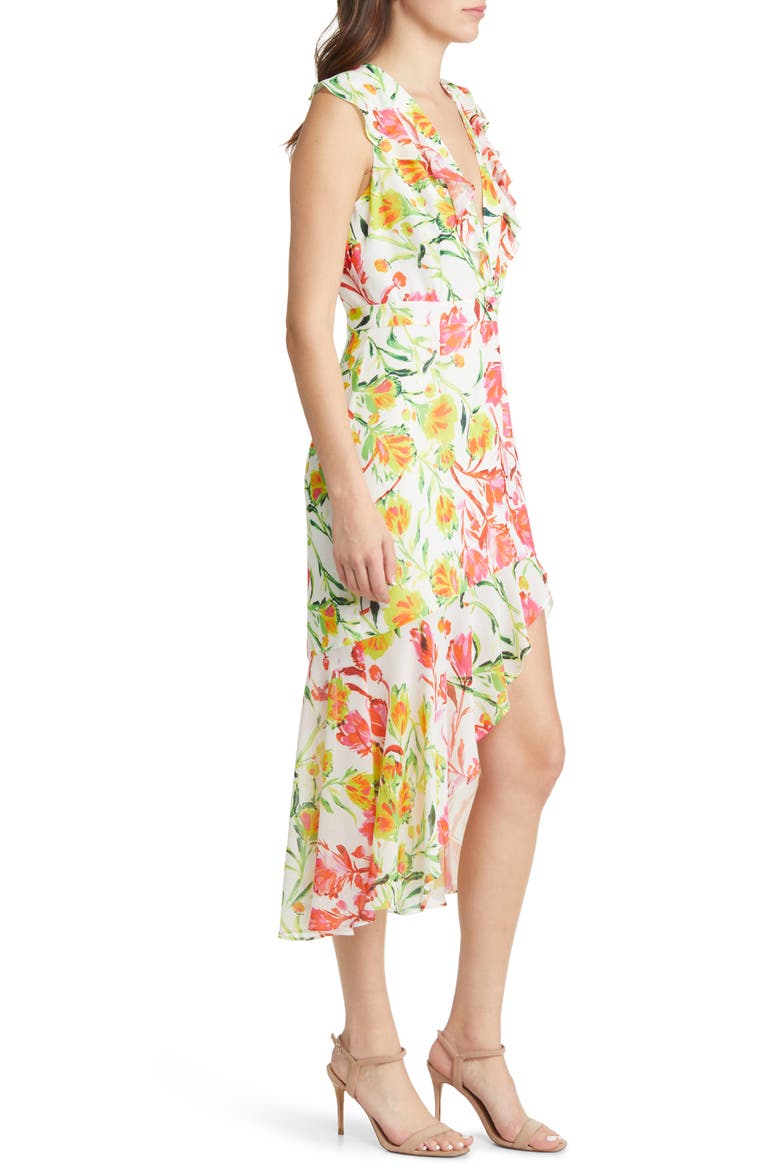 Nanci Neon Botanical Ruffle Dress, Alternate, color, WHITE MULTI