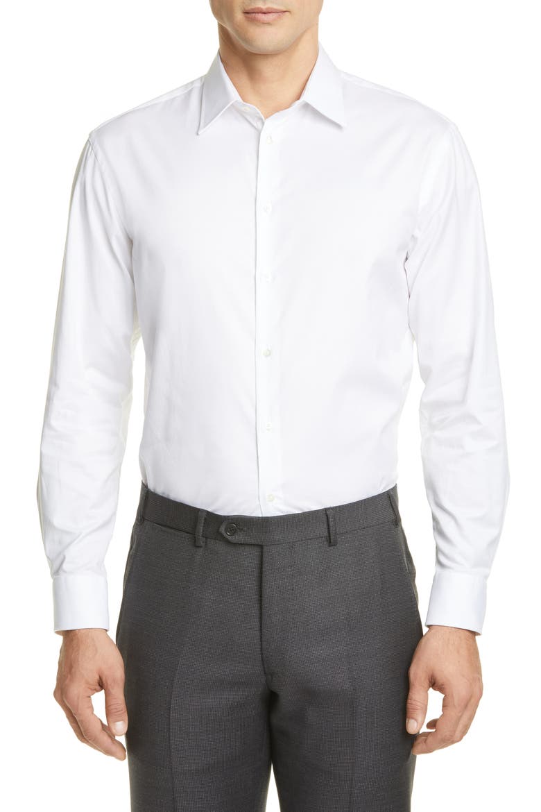 Modern Fit Stretch Solid Dress Shirt, Main, color, SOLID WHITE