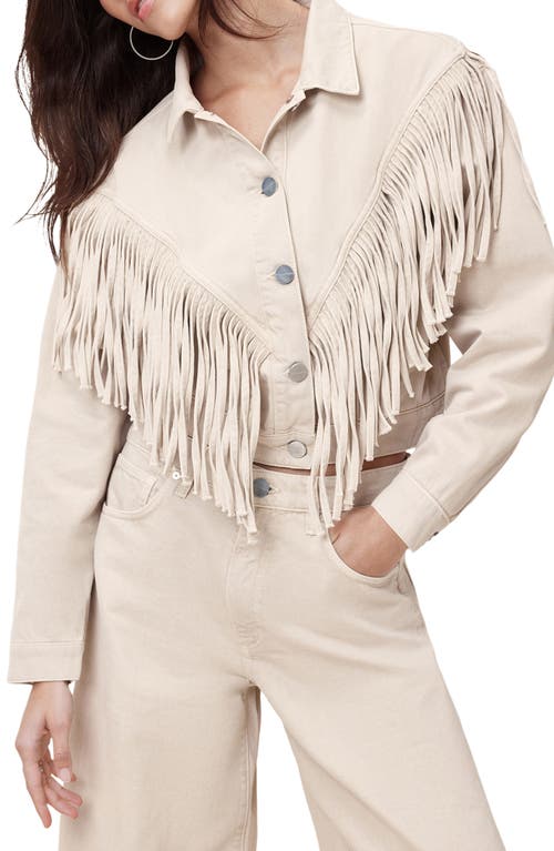 Shop Allsaints Marlene Fringe Trim Denim Jacket In Cream White