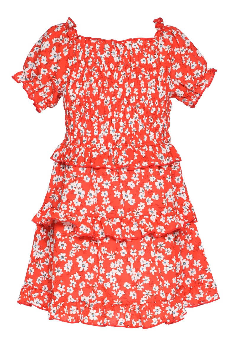 Kids' Floral Tiered Dress, Main, color, RED MULTI