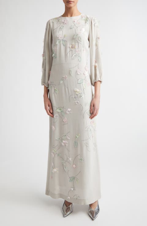 Berna Embroidered Crinkle Maxi Dress