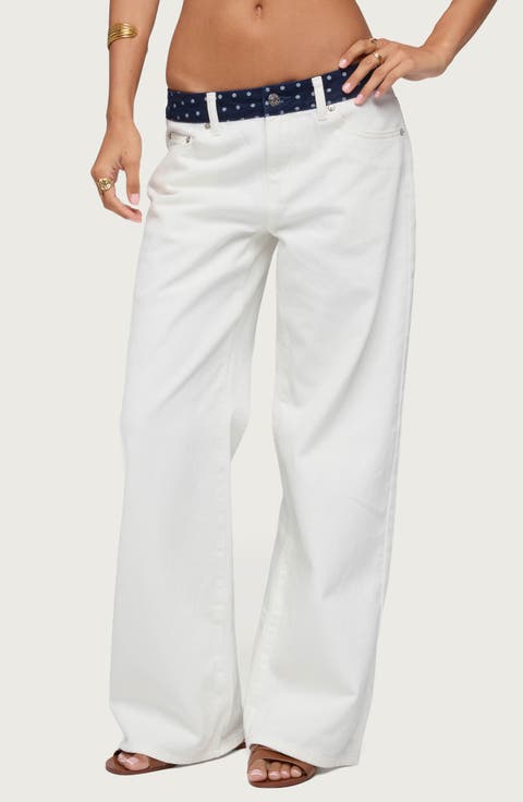 Polka Dot Waist Low Rise Wide Leg Jeans