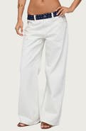 EDIKTED Polka Dot Waist Low Rise Wide Leg Jeans