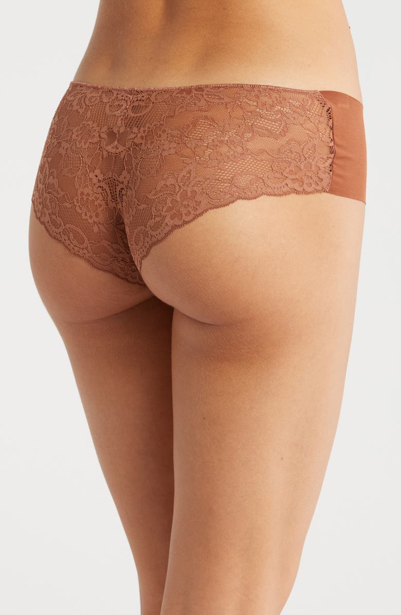 JOURNELLE Estelle Lace Trim Stretch Cotton Hipster Panties, Alternate, color, Cannelle