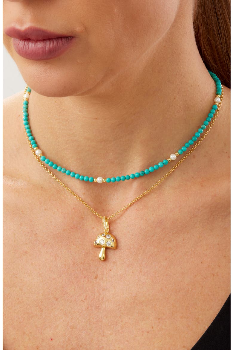 Mushroom Pendant & Beaded Necklace Set, Alternate, color, YELLOW