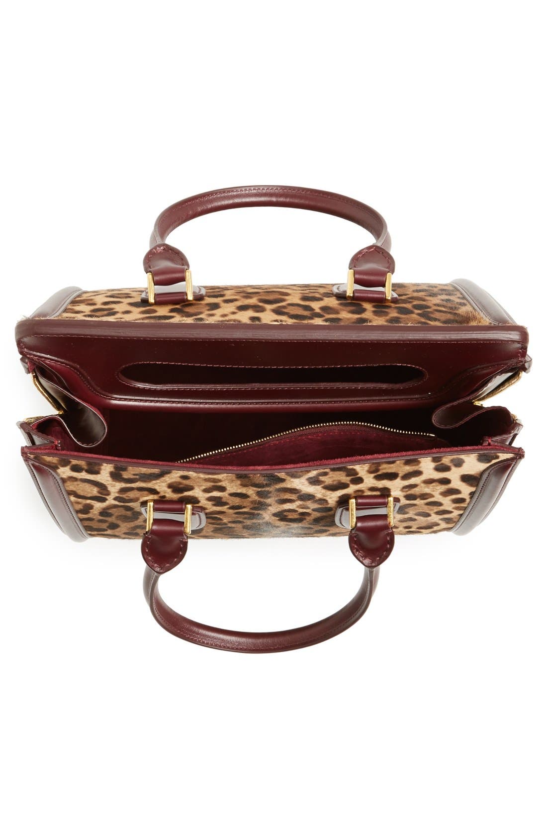 Alexander McQueen 'Heroine' Calf Hair Satchel, Alternate, color, NATURAL/ BLACK/ BORDEAUX