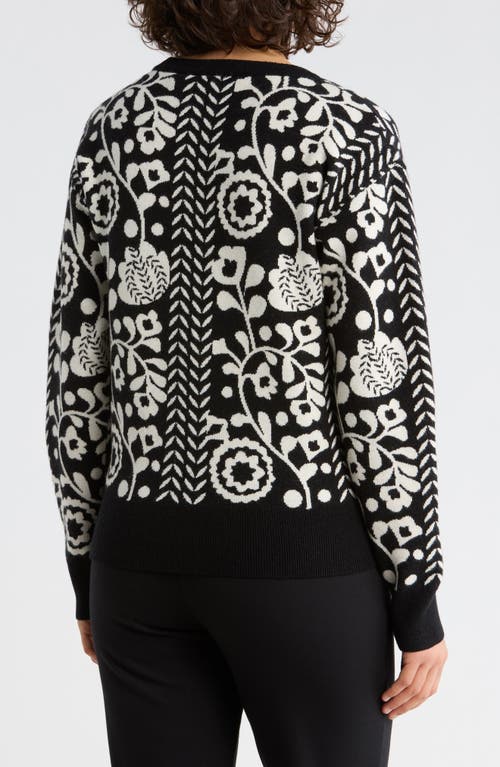 Elie Elie Tahari Floral Jacquard Sweater In Black