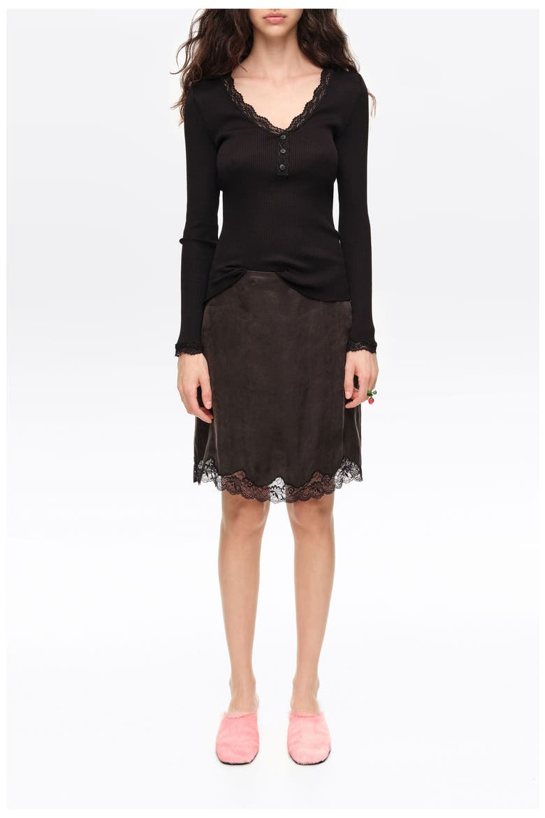 Lace Hem Mini Skirt, Main, color, WASHED BLACK