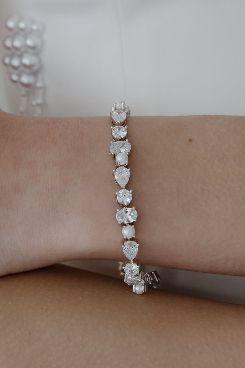 Ever After Pearl and Crystal Bracelet, Alternate, color, Metallic Silver