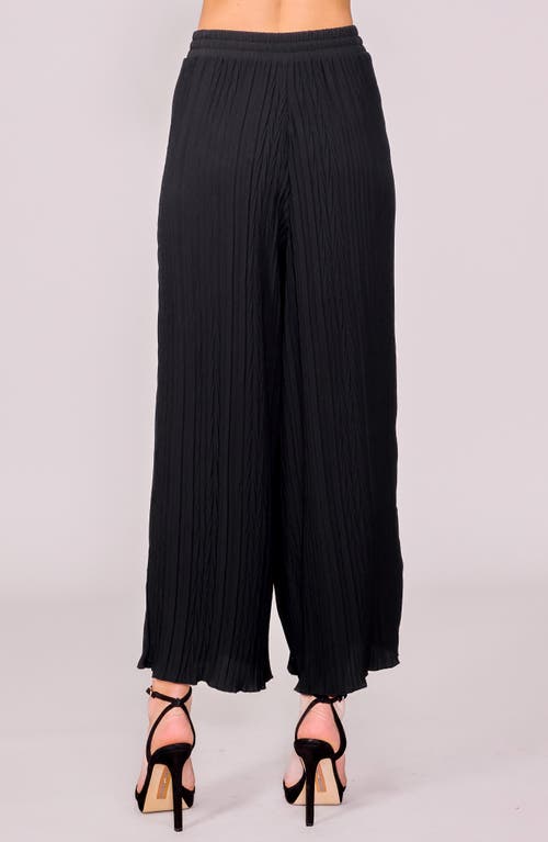 Melloday Crinkle Pleat Wide Leg Drawstring Pants In Black