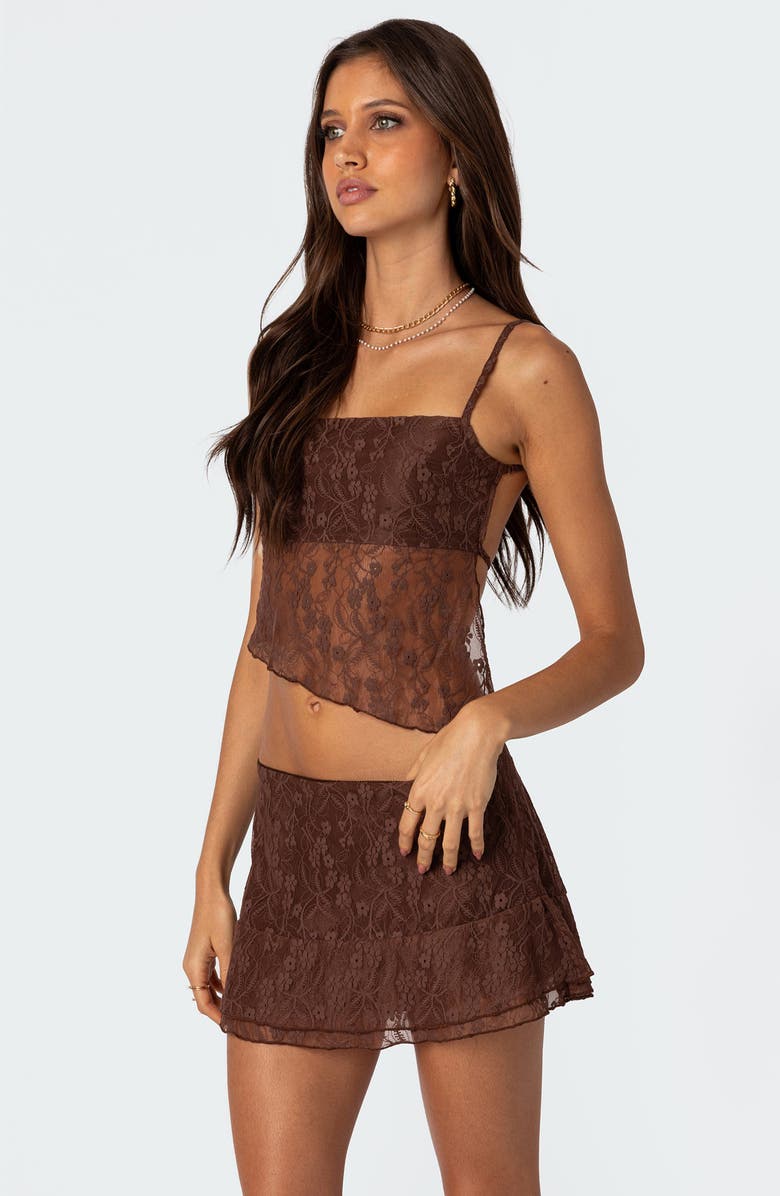 EDIKTED Lyra Open Back Lace Camisole, Alternate, color, Brown