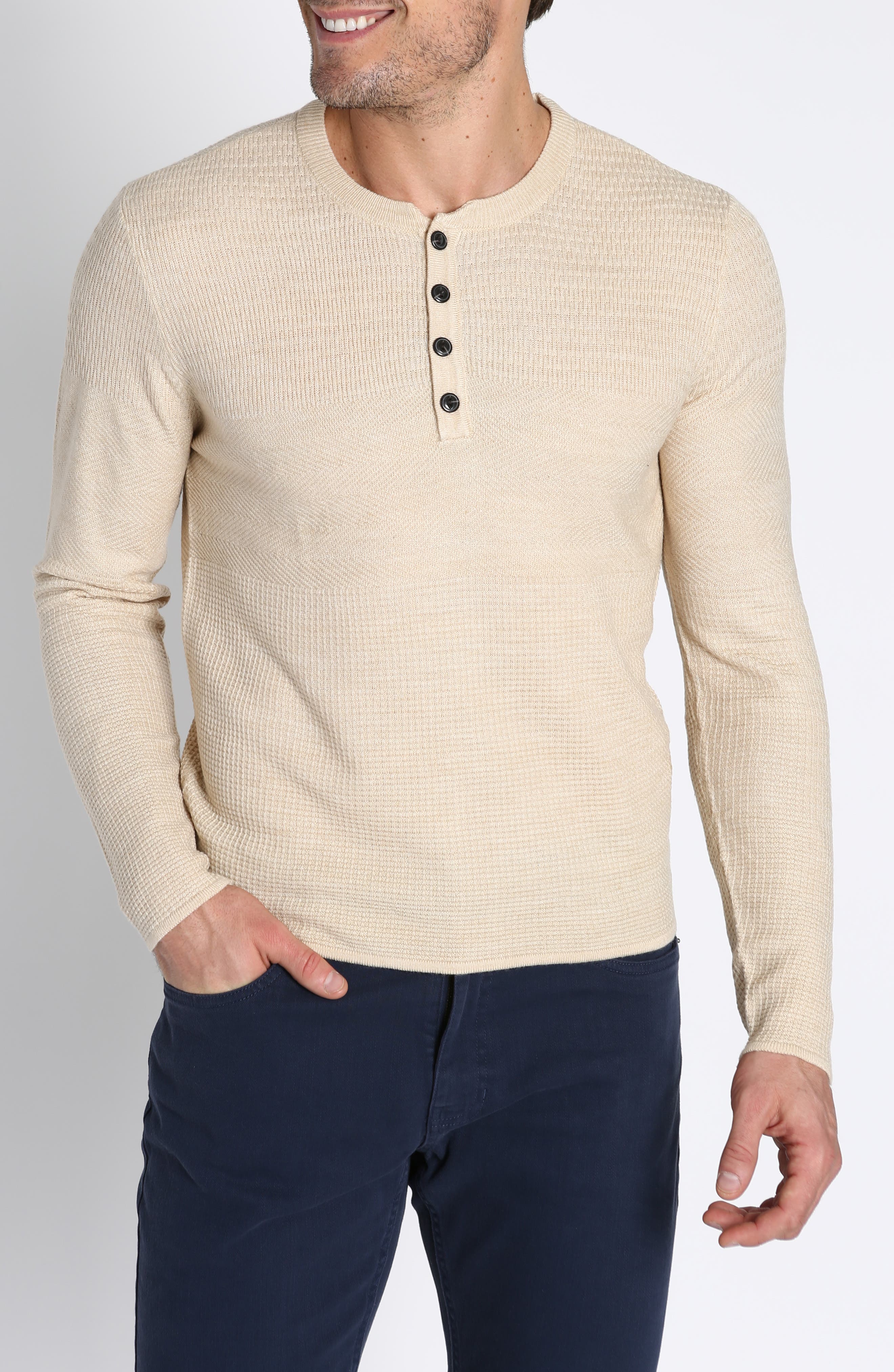 JACHS Mixed Waffle Stitch Henley Sweater