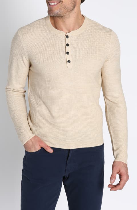 Mixed Waffle Stitch Henley Sweater