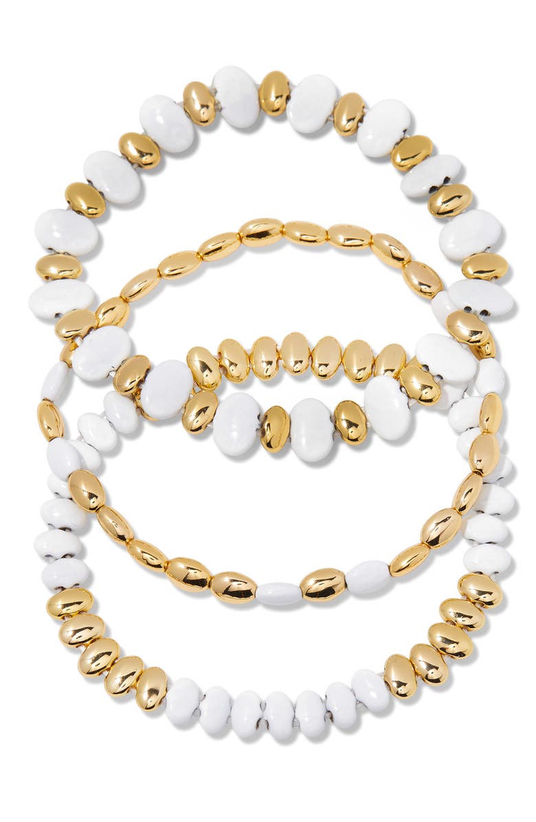 Brook and York Monterey Set of 3 Beaded Bracelets, Main, color, Gold/ White
