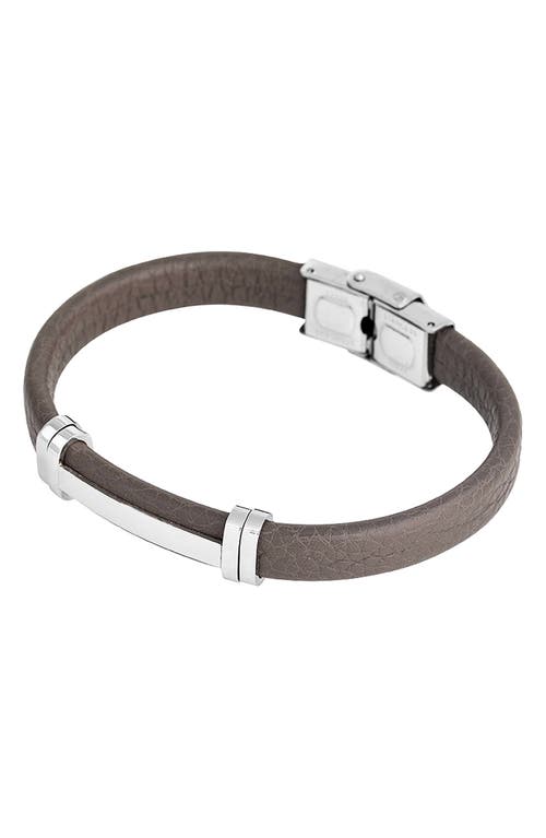 Geoffrey Beene Stainless Steel Cutout Id Leather Bracelet