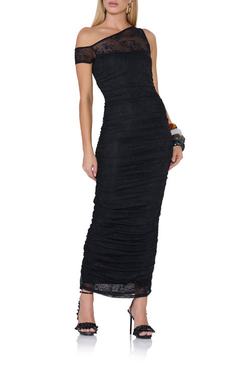 Biona Crystal Floral Lace One-Shoulder Dress