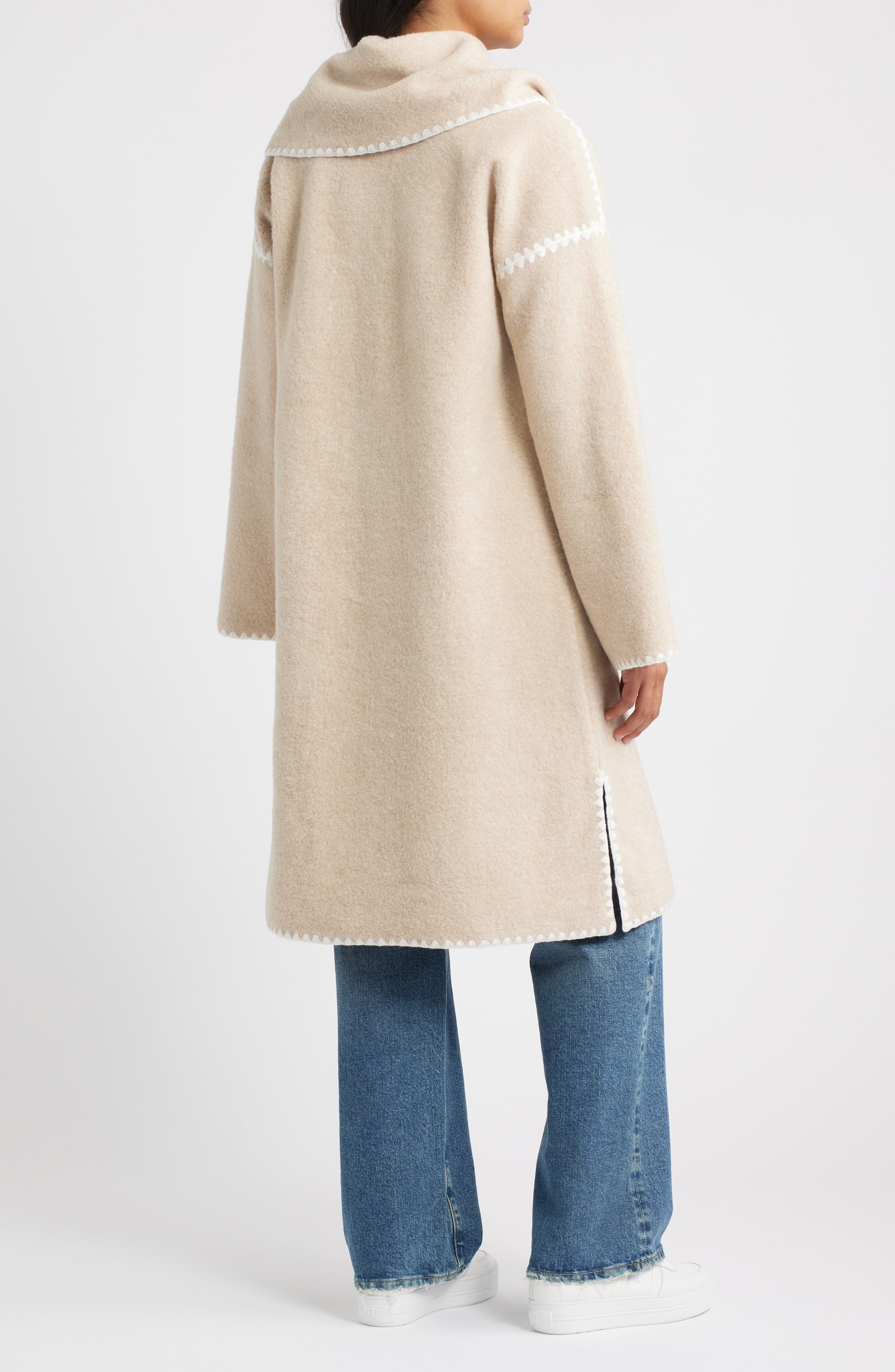 Embroidered Trim Long Scarf Coat - image 4