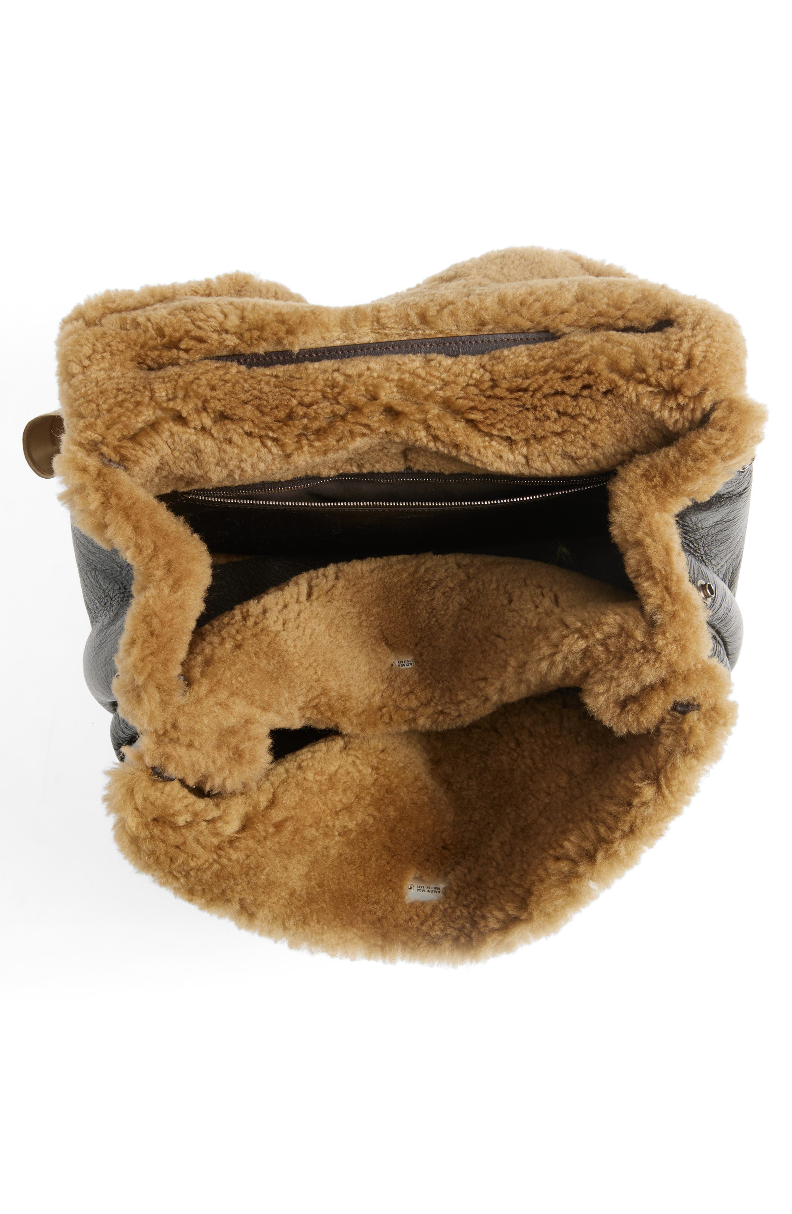 Balenciaga Medium Rodeo Aviator Genuine Shearling Trim Leather Shoulder Bag, Alternate, color, 2164 Brown/ Beige