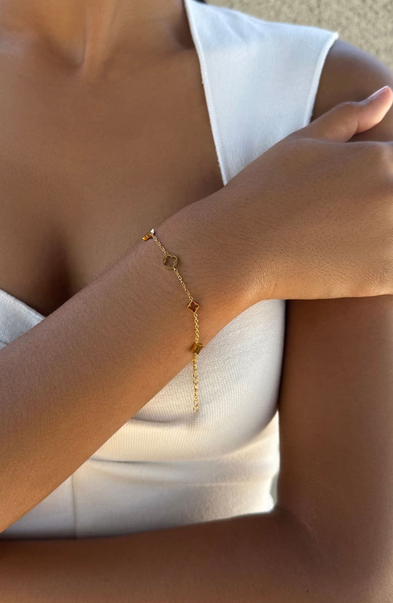 Adornia Clover Charm Station Bracelet, Alternate, color, Gold