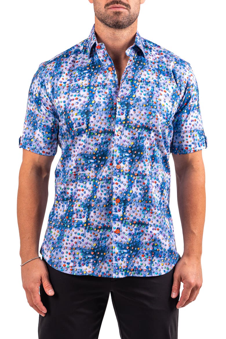 Galileo Resistance0330 Blue Short Sleeve Cotton Button-Up Shirt, Main, color, BLUE