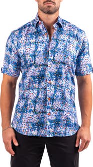 Maceoo Galileo Resistance0330 Blue Short Sleeve Cotton Button-Up Shirt