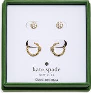 Kate Spade New York Set of 2 Pave Round Stud & Beaded Huggie Hoop Earrings