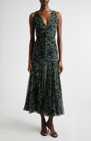 Carolina Herrera Print Ruched Silk Chiffon Dress