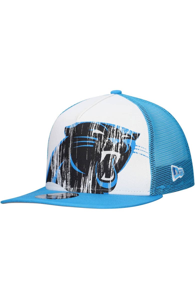New Era Men's New Era White/Blue Carolina Panthers Distressed 9FIFTY A-Frame Snapback Hat, Main, color, White