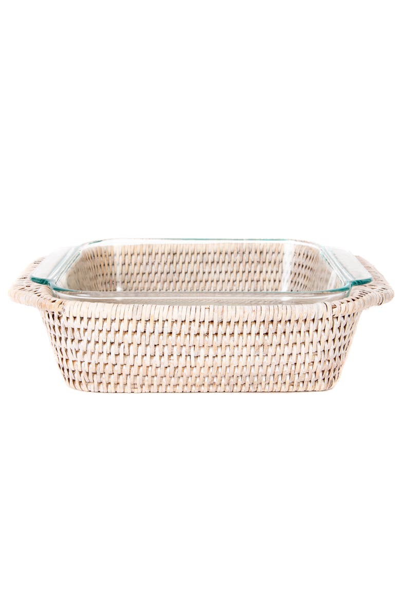 Artifacts Rattan Square Baker Basket, with Pyrex, Alternate, color, White Wash