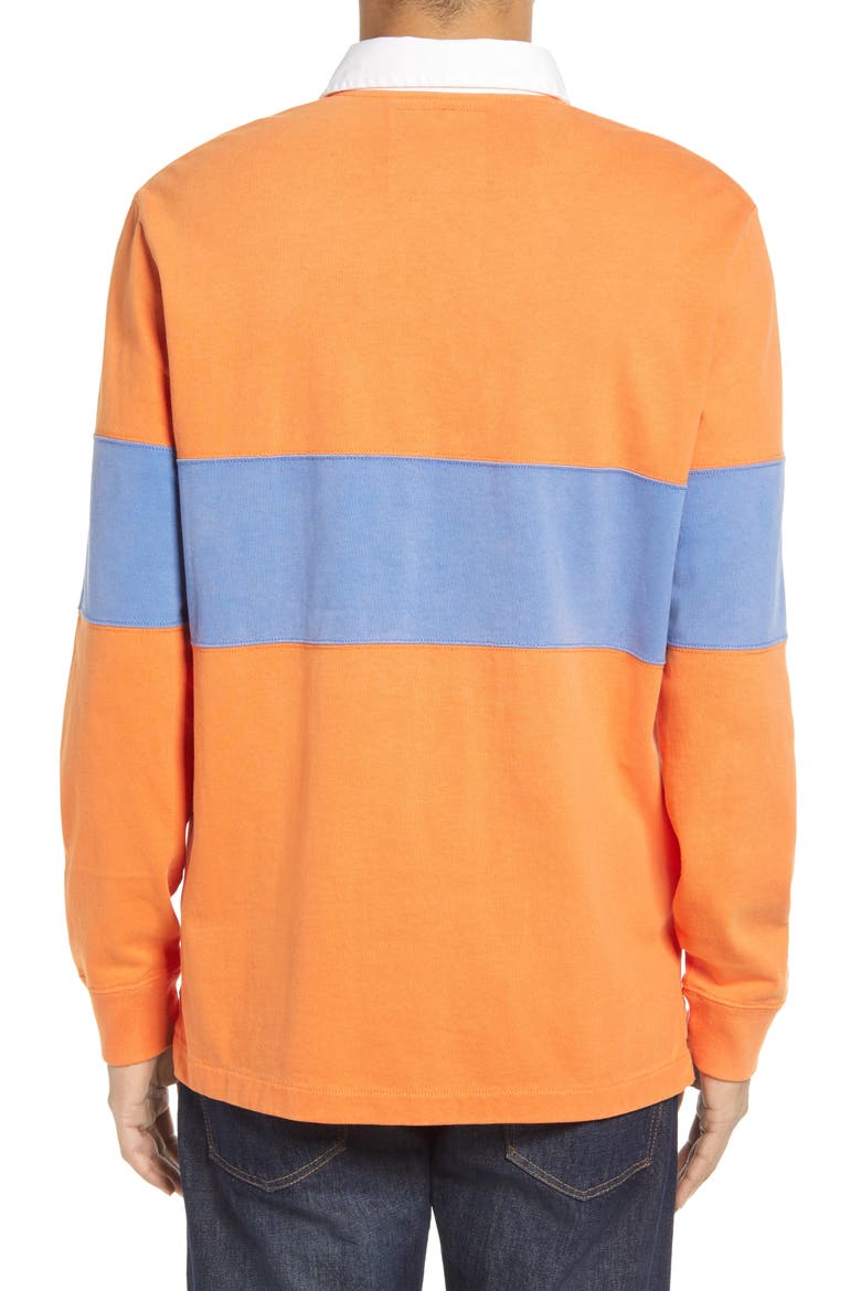 Stripe Long Sleeve Cotton Polo, Alternate, color, KONA ORANGE/ DEEP BLUE