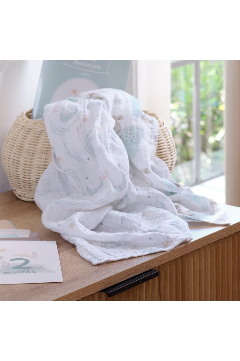 Signature 2-Pk Organic Muslin Celestial/Meadow Swaddle Blankets, Alternate, color, White