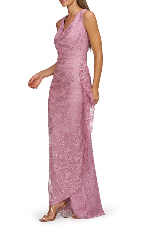 Js Collections Blakely Floral Embroidery Ruched Gown In Lilac