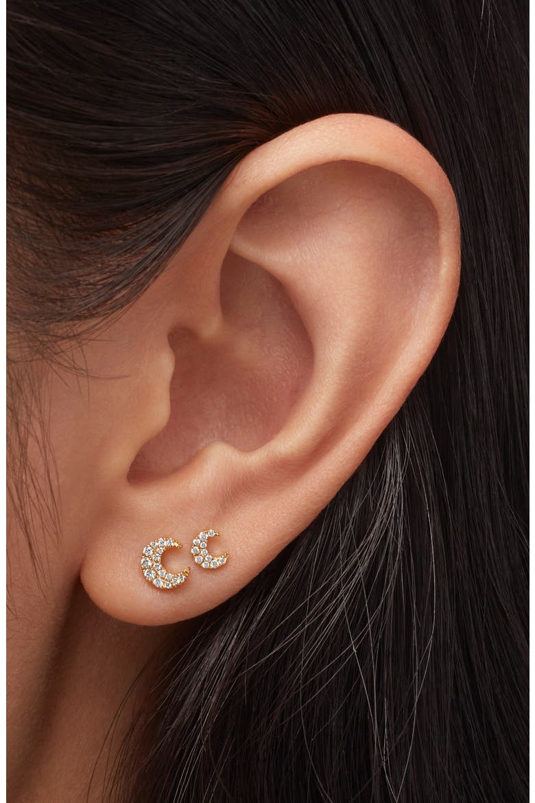 Diamond Moon Threaded Stud Earring, Alternate, color, 18K ROSE GOLD/ DIAMOND