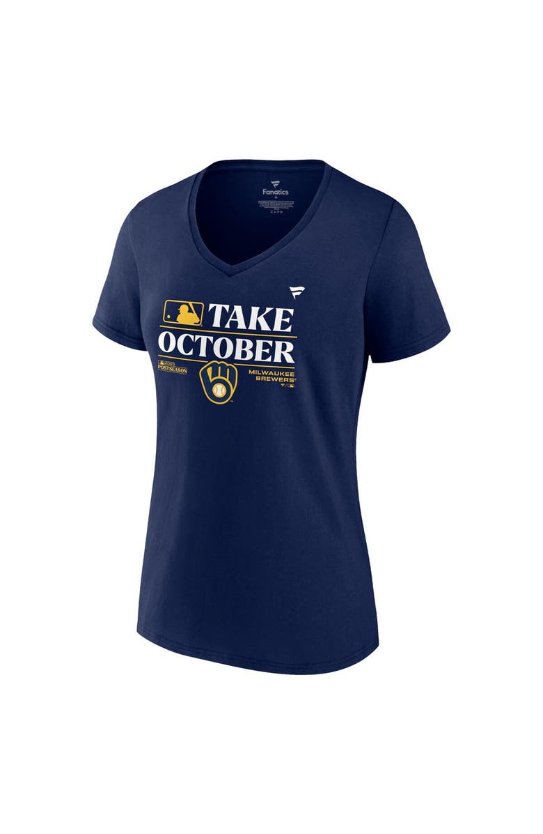 PROFILE Women's Fanatics Branded  Navy Milwaukee Brewers 2023 Postseason Locker Room Plus Size V-Neck T-Shirt, Alternate, color, 