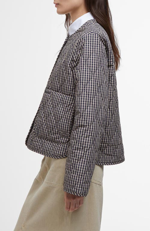 Barbour Check Monroe Quilt Jacket In Navy Sand Gingham