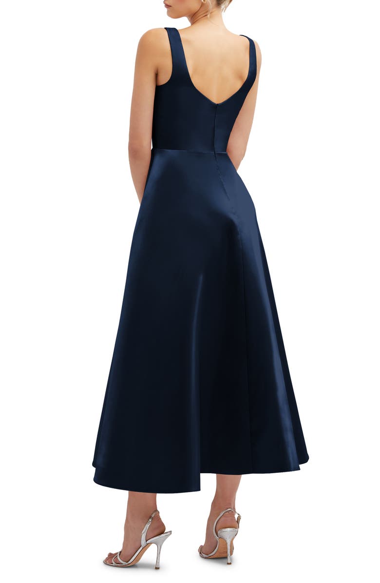 Dessy Collection Square Neck Sateen Midi Gown, Alternate, color, Midnight