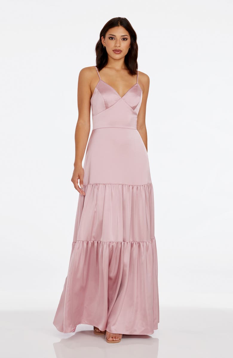 Dress the Population Tess Tiered Satin Gown, Alternate, color, Rose Canyon