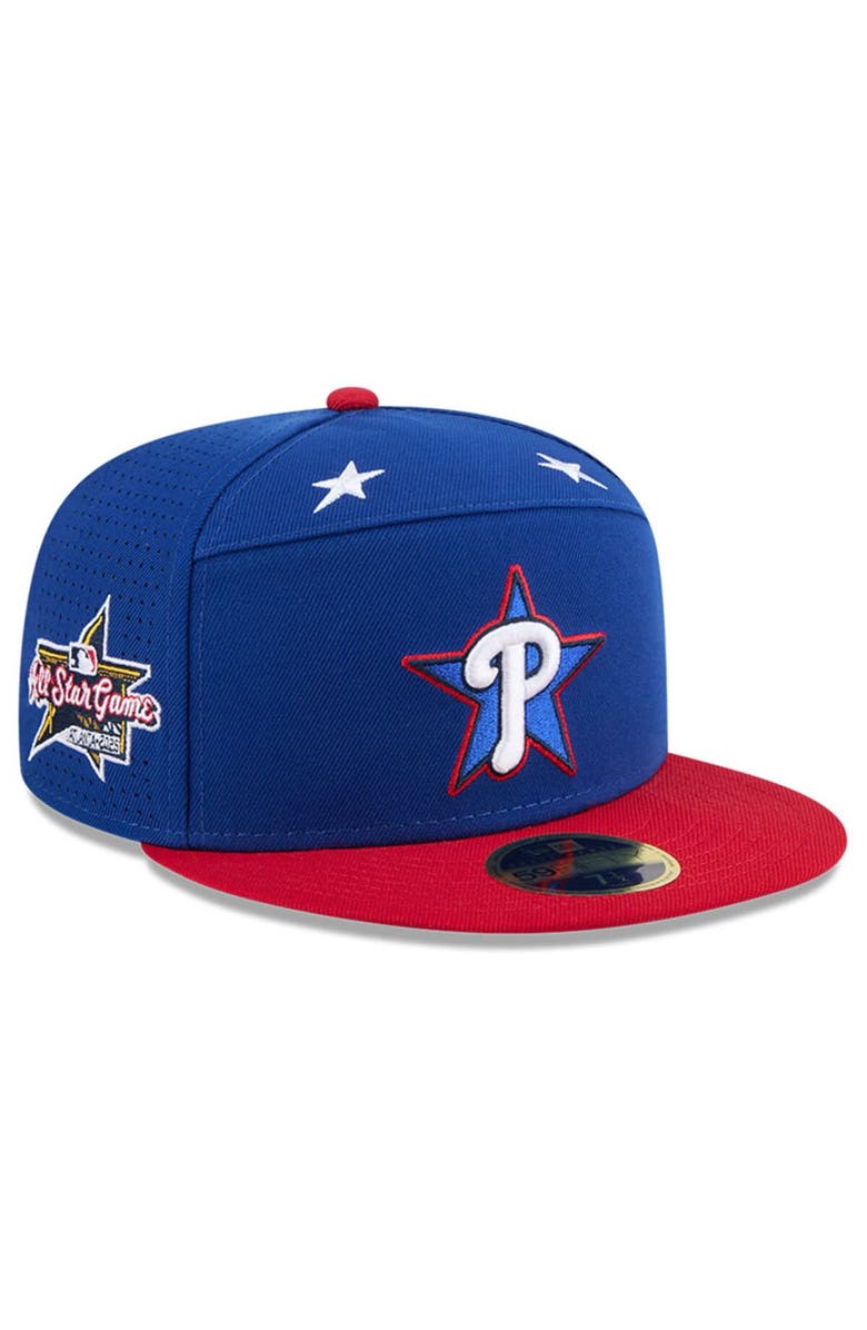 New Era Men's New Era Blue/Red Philadelphia Phillies 2025 MLB All-Star Game Workout Side Patch 59FIFTY Fitted Hat, Main, color,