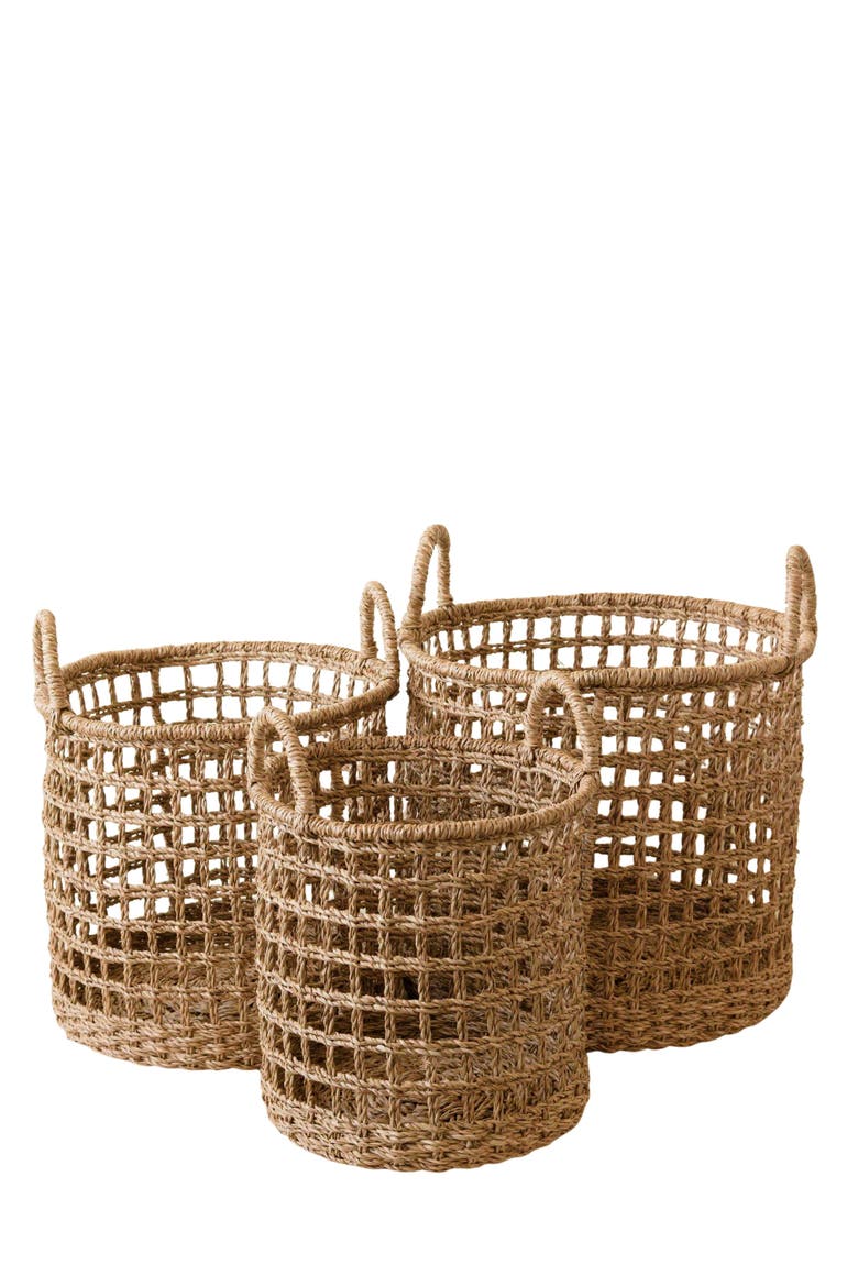 Open Weave Cylinder Basket with Handles, Set of 3, Main, color, Natural