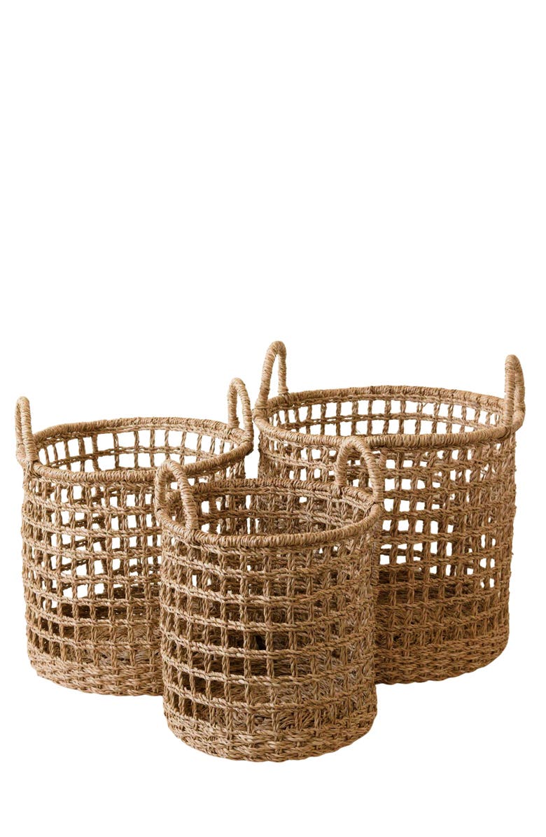 LIKHA Open Weave Cylinder Basket with Handles, Set of 3, Main, color, Natural