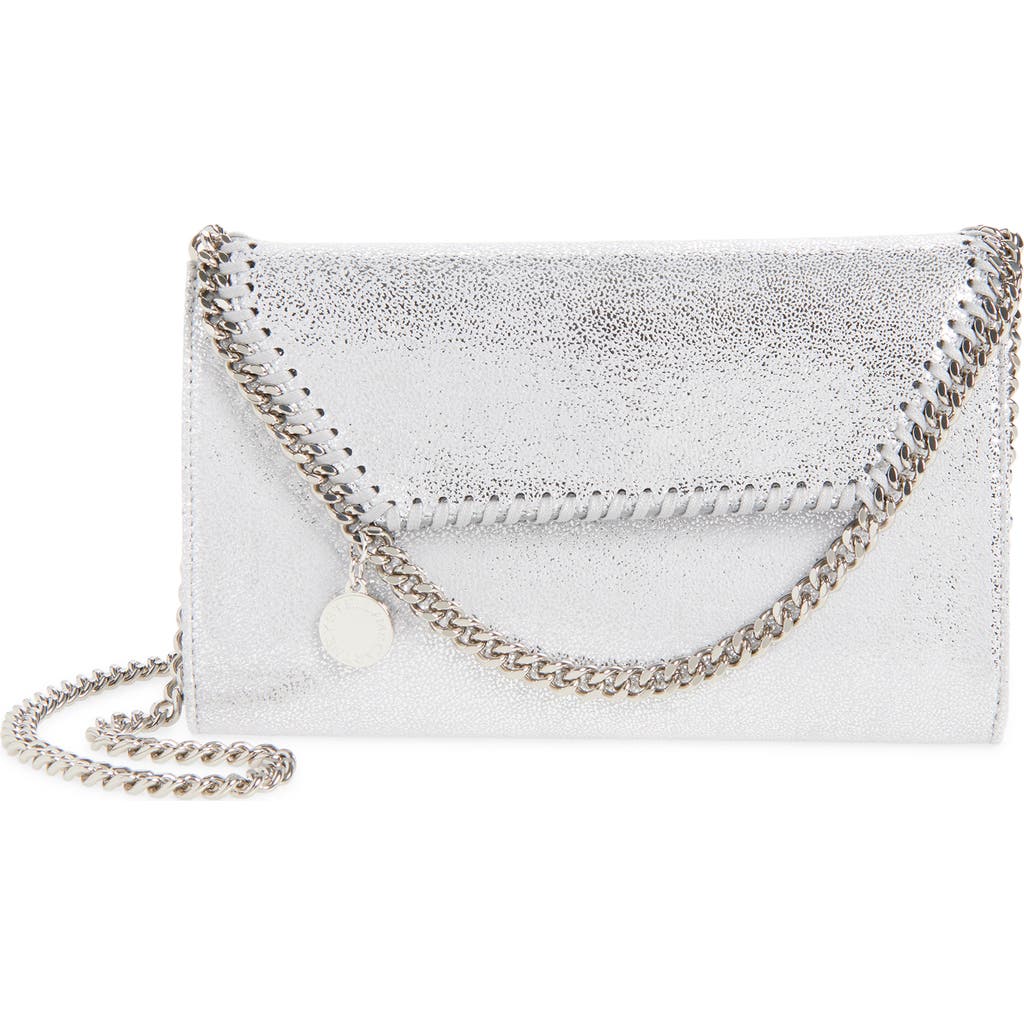 Stella Mccartney Mini Falabella Metallic Crossbody Bag In Silver