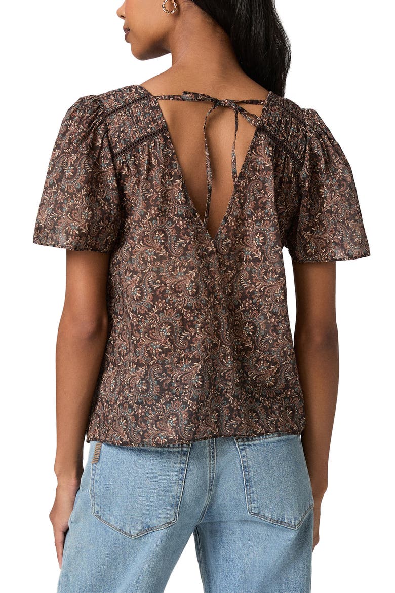 Elodie Paisley Button Up Cotton Top, Alternate, color, DARK BROWN MULTI