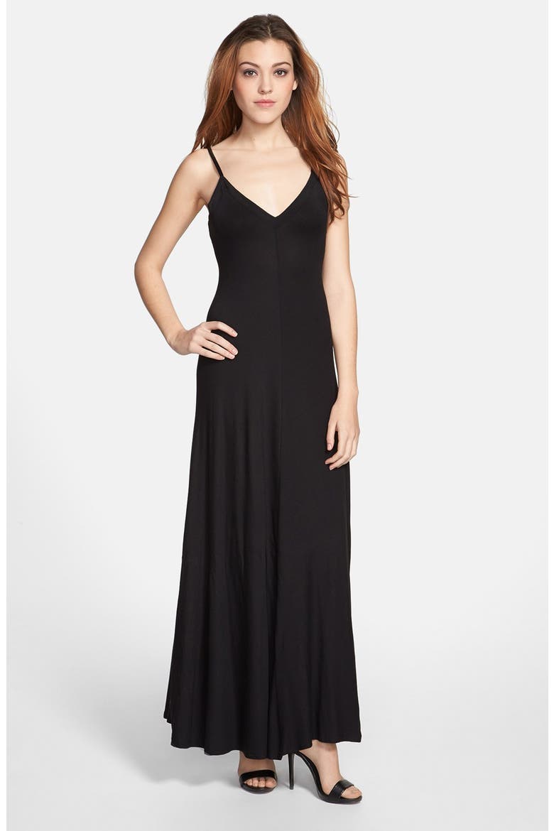 V-Neck Maxi Dress, Main, color, BLACK