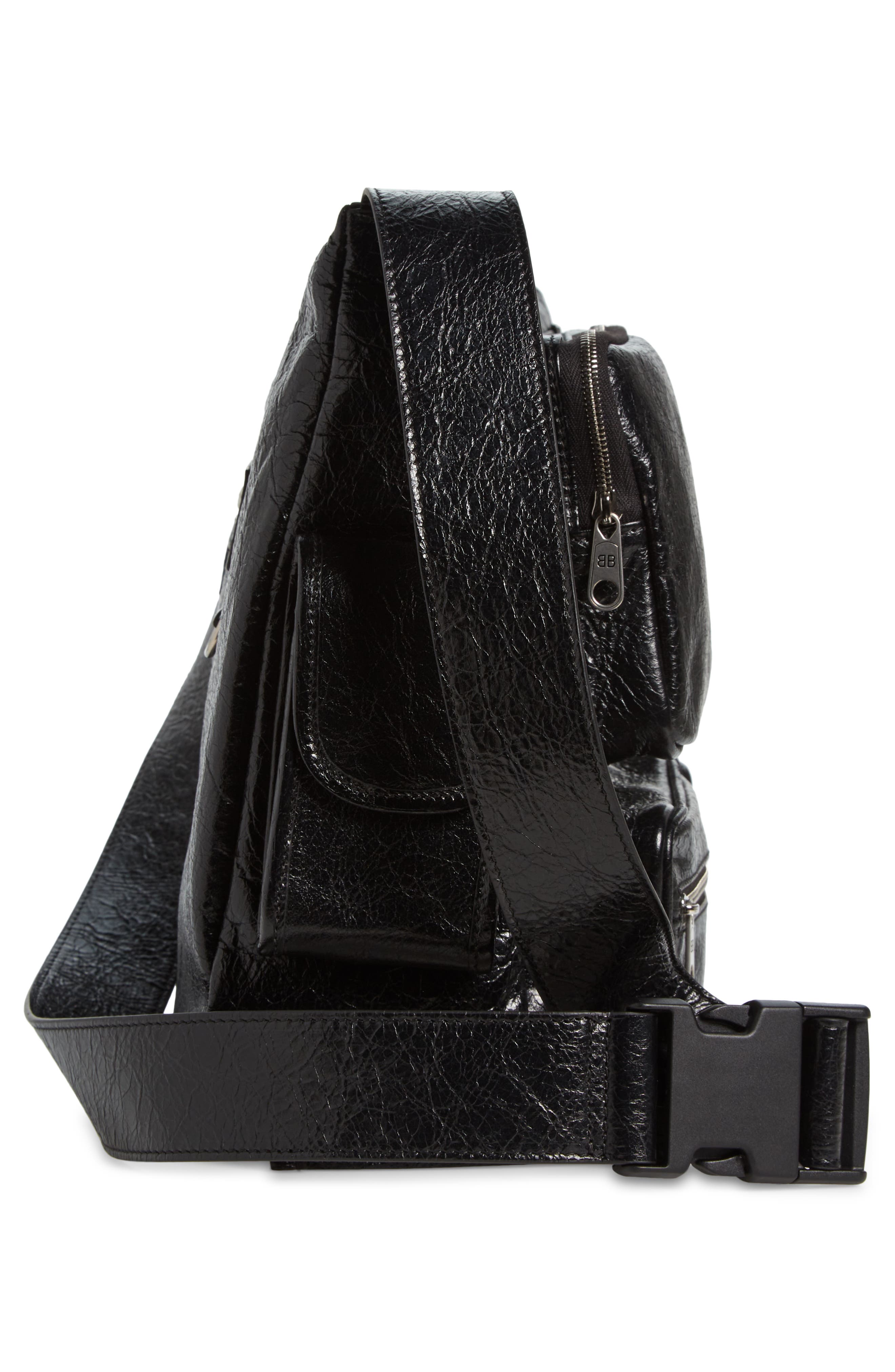 Balenciaga Superbusy Crinkle Leather Messenger Bag, Alternate, color, 
