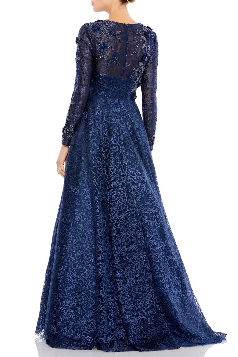 Floral Embroidered & Beaded Long Sleeve Mesh Gown, Alternate, color, MIDNIGHT