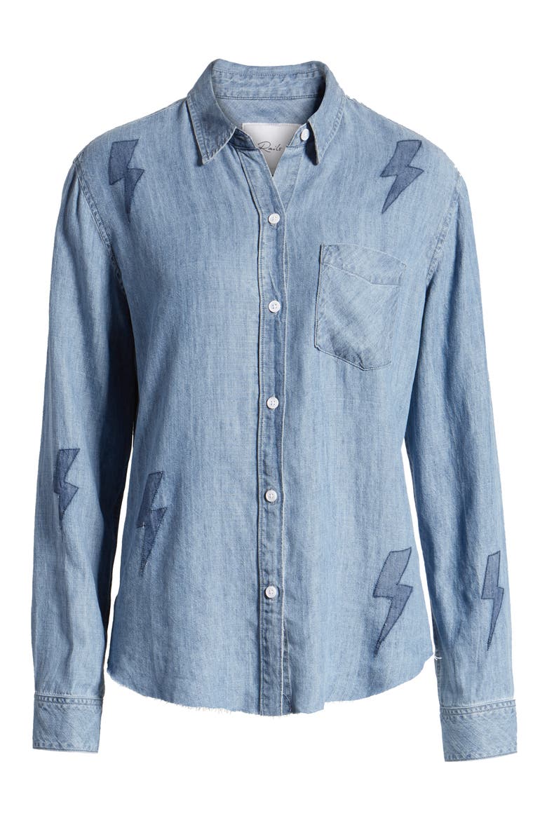 Ingrid Raw Hem Chambray Shirt, Alternate, color, MEDIUM VINTAGE LIGHTNING BOLTS