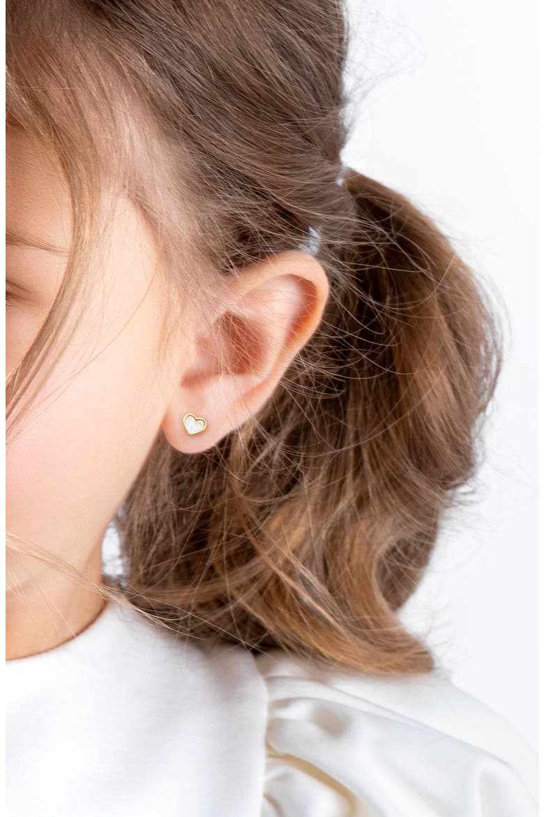 14K Gold Genuine Love Mother of Pearl Heart Studs Screw Back Earrings, Alternate, color, 14K Yellow Gold