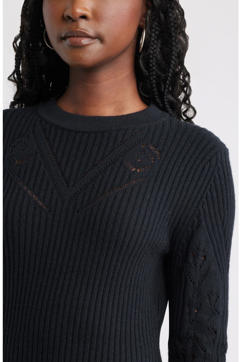 Long Sleeve Merino Wool & Cotton Blend Sweater Dress, Alternate, color, BLACK